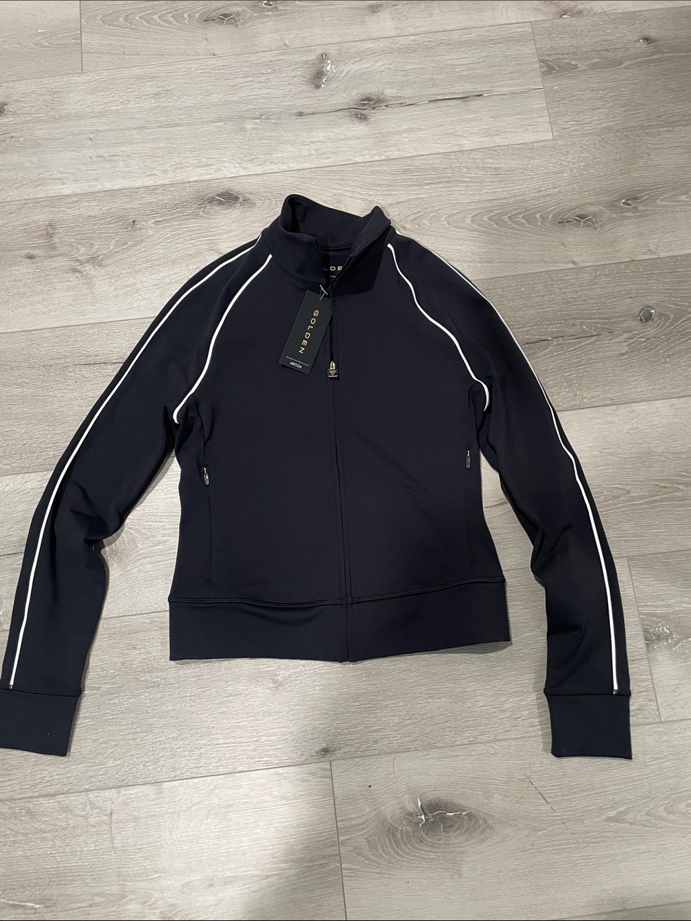 Aritzia Black Bomber Jacket with White Piping